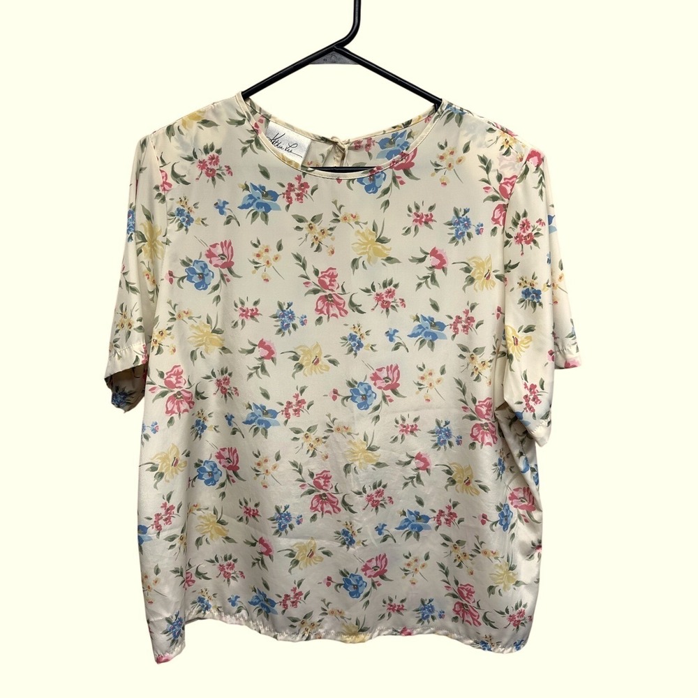 Vintage‎ 90s Cottagecore Floral Short Sleeve Blouse Sz 16 Romantic Feminine